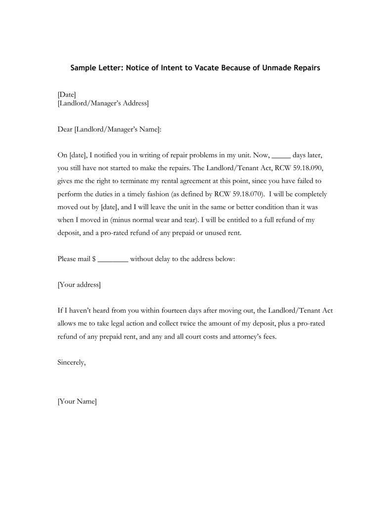 sample letter to landlord for repairs