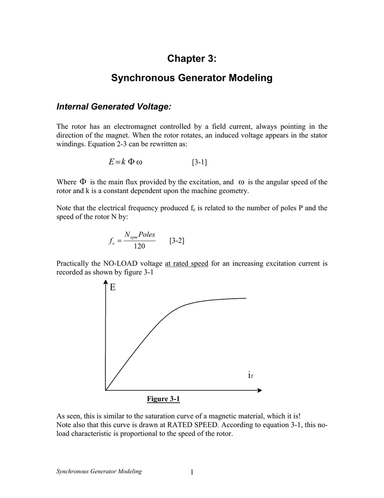 Chapter 3 Synchronous Generator Modeling E If