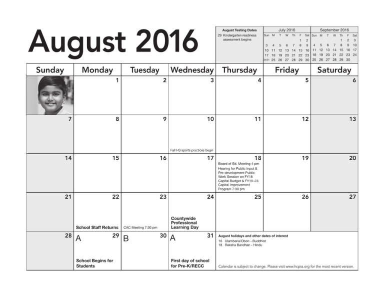School Calendar 2016 17