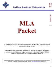 MLA Packet - Dallas Baptist University Writing Center