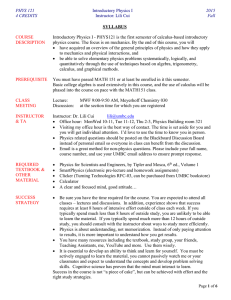 PHYS 121 Introductory Physics I - Department of Physics