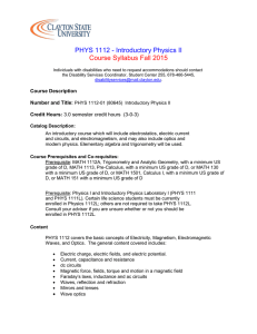 PHYS 1112 - Introductory Physics II Course Syllabus Fall 2015