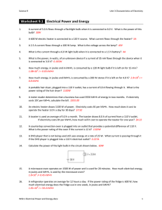 Worksheet 9.1 Electrical Power and Energy