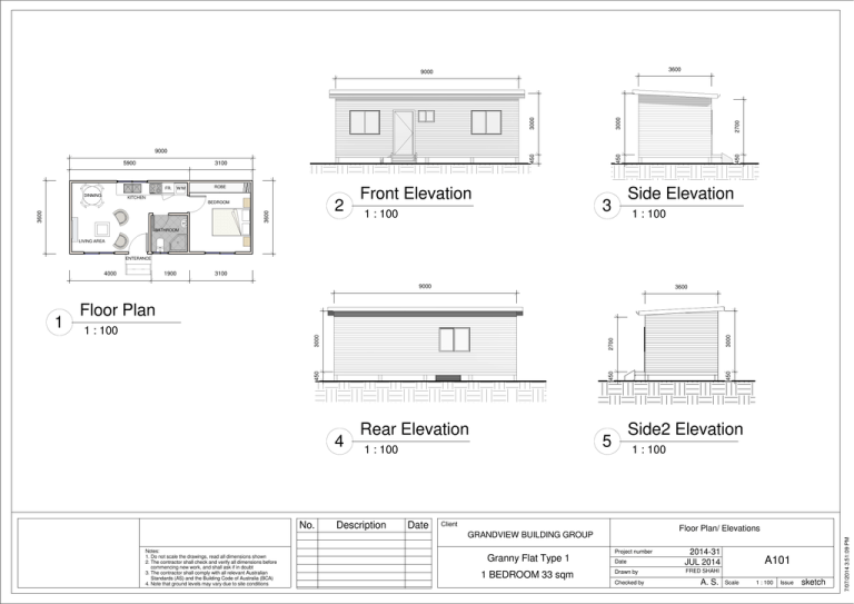 Floor Plan 1 Front Elevation 2 Side Elevation 3 Side2 Elevation 5