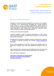Applicable standards for solar thermal products