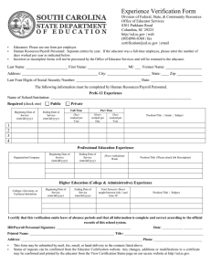 Experience Verification Form - South Carolina Department of