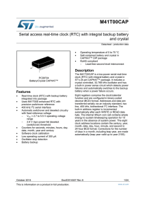 Serial access real-time clock (RTC) with integral backup battery and
