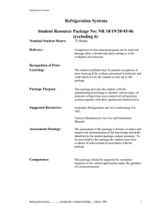 Refrigeration Systems Student Resource Package No