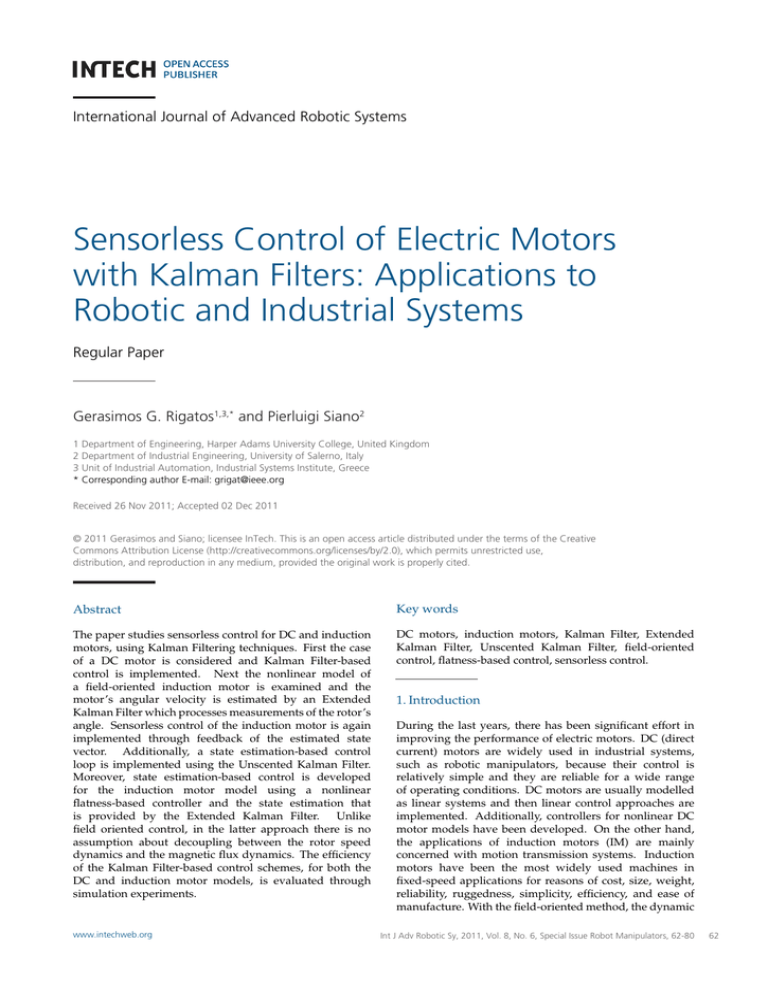 Sensorless Control of Electric Motors with Kalman Filters