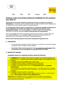 Guidance notes concerning transferred candidates for the academic