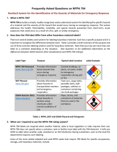Frequently Asked Questions on NFPA 704 Standard System for the