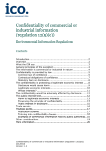 Confidentiality of commercial or industrial information