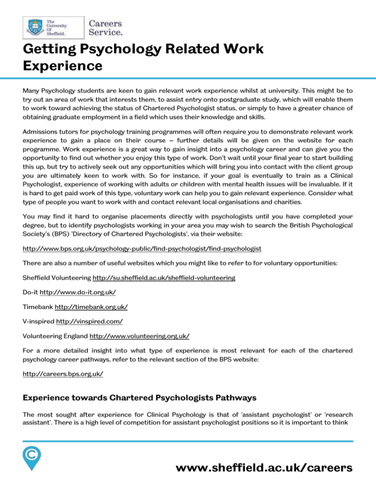 psychology research work experience