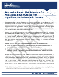 Discussion Paper: Risk Tolerance for Widespread BES Outages with