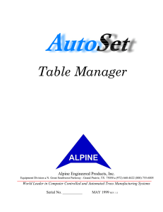 autoset table manager - Alpine Engineered Products