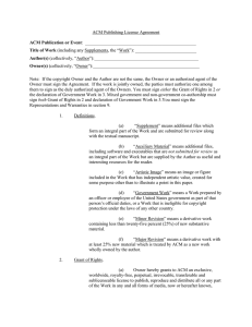 ACM Publishing License Agreement ACM Publication or Event: Title