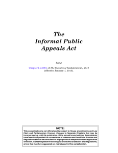 The Informal Public Appeals Act - Saskatchewan Publications Centre