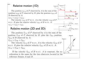 Relative motion (1D) Relative motion (2D and 3D)
