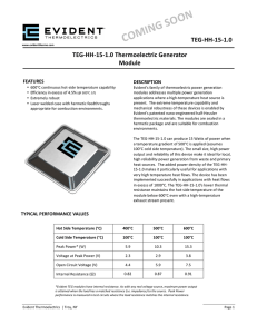 TEG-‐HH-‐15-‐1.0 Thermoelectric Generator Module