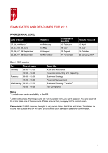 exam dates and deadlines for 2016