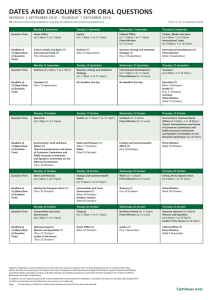 dates and deadlines for oral questions