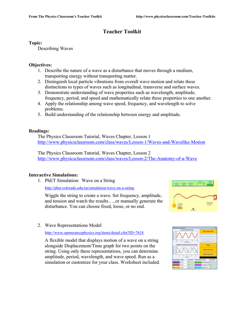 Teacher Toolkit The Physics Classroom