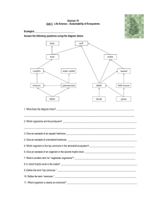Science 10 Unit 1: Life Science – Sustainability of Ecosystems