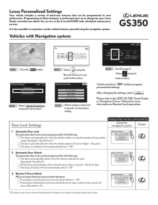 Lexus GS 350 Personalized Settings with Navigation System