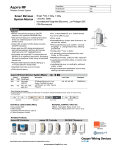 Aspire RF Smart Dimmer System Master Spec Sheet