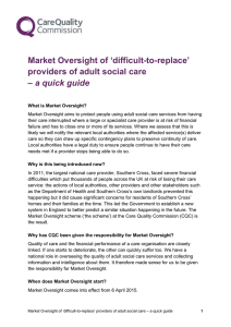 Market Oversight of `difficult-to-replace` providers of adult social care