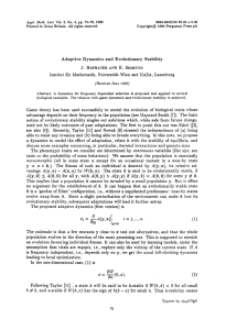 Adaptive Dynamics and Evolutionary Stability Institut fur Mathematik