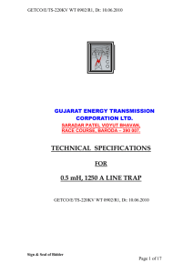 TECHNICAL SPECIFICATIONS 0.5 mH, 1250 A LINE TRAP