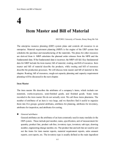 Item Master and Bill of Material