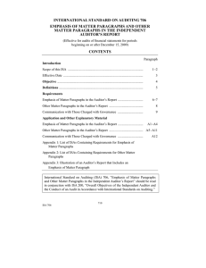 ISA 706, Emphasis of Matter Paragraphs and Other Matter