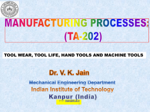 Lecture 3-Tool Life, Tools, Machine Parts