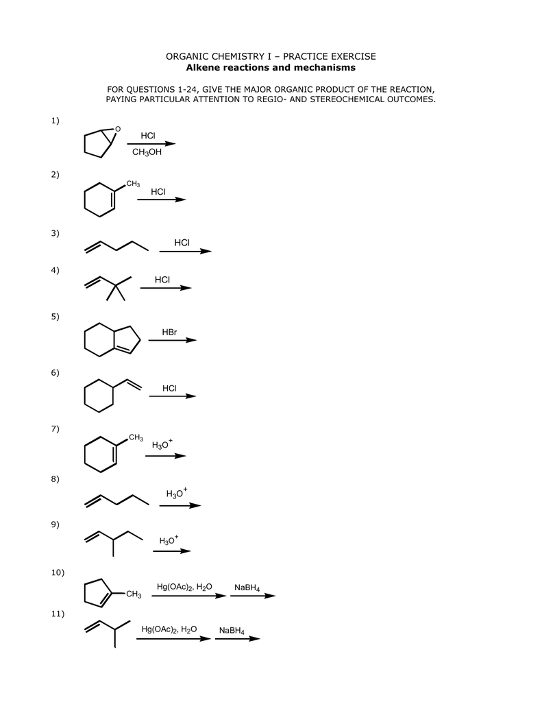 practice problems organic chemistry reactions