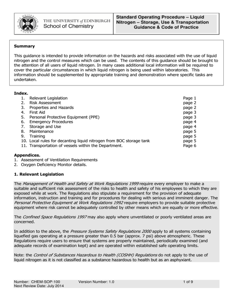 Standard Operating Procedure Liquid Nitrogen Storage, Use