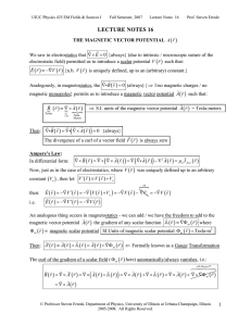Lecture Notes 16: Magnetic Vector Potential, A