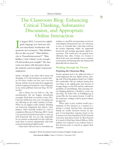 The Classroom Blog: Enhancing Critical Thinking, Substantive