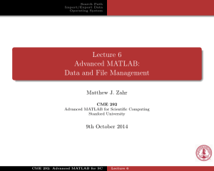 Lecture 6 Advanced MATLAB: Data and File