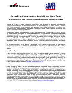 Cooper Industries Announces Acquisition of Martek Power