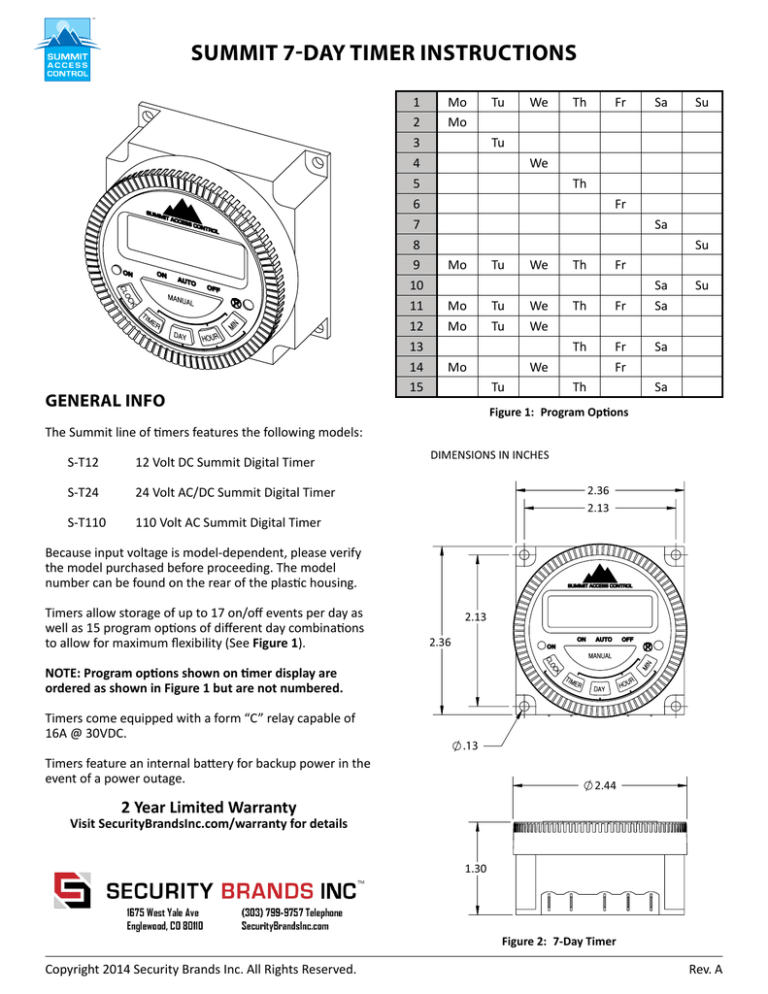 7 Day Timer Instructions