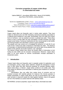 Corrosion properties of copper nickel alloys in chlorinated sea water