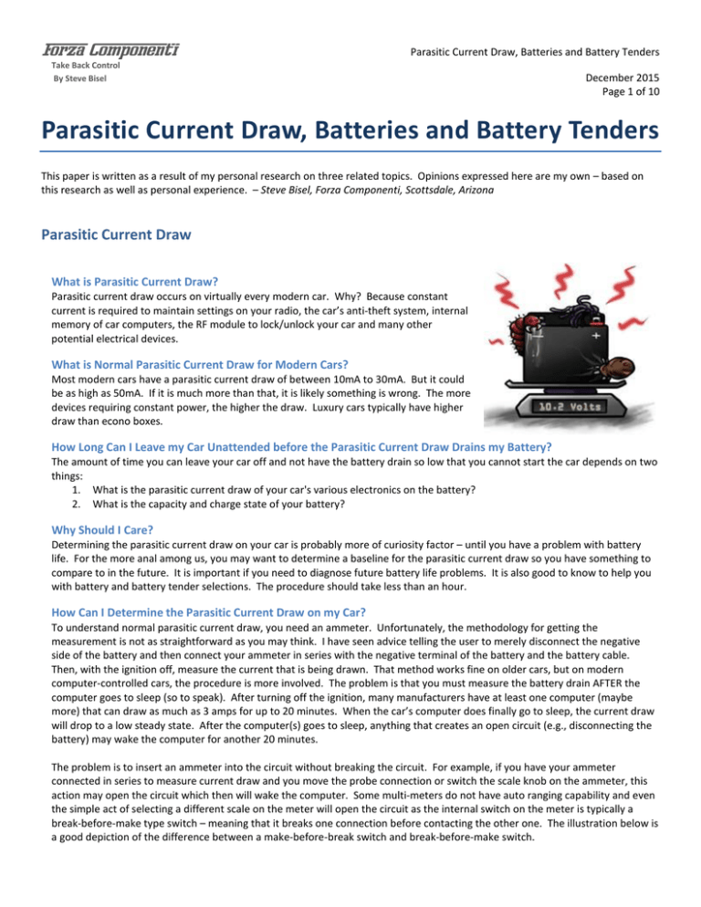 Parasitic Current Draw, Batteries and Battery Tenders