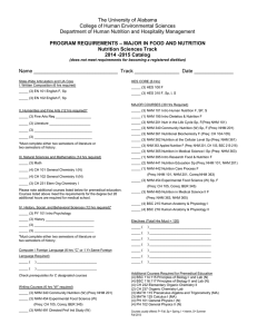 University of Alabama NTS course checklist `14 – `15 catalog