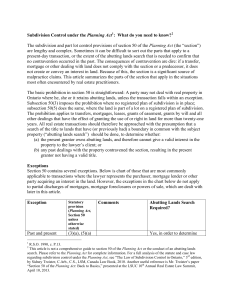 Subdivision Control under the Planning Act