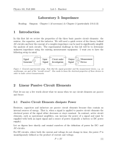 Laboratory I: Impedance 1 Introduction 2 Linear Passive Circuit