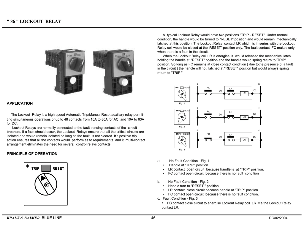 " 86 " LOCKOUT RELAY