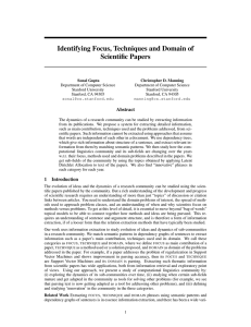 Identifying Focus, Techniques and Domain of Scientific Papers