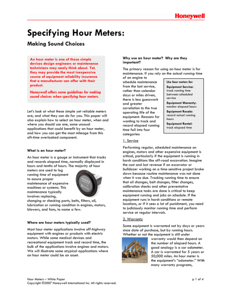 Specifying Hour Meters